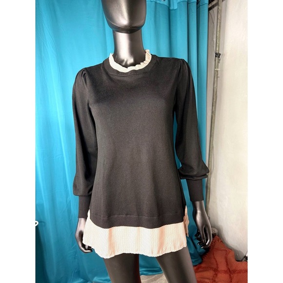 Adrianna Papell Sweaters - Adrianna Papell Black Pink Polka Dot Layered Sweater Size S